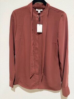 Calvin Klein women’s Tie-Neck Shirt Jacket in Rusty Rose
